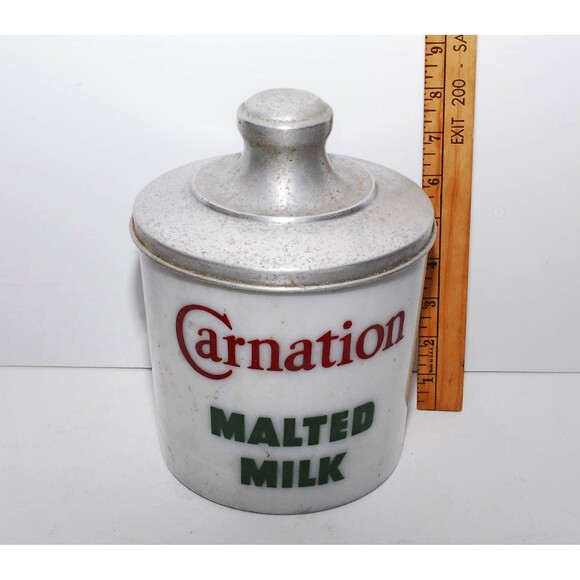 Carnation Malted Milk Canister With Lid Ice Cream Parlor Soda Fountain Uncommon - Picture 1 of 10